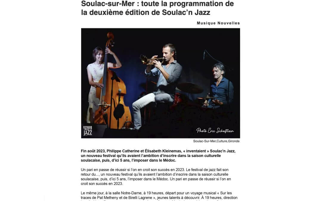 Soulac-sur-Mer : toute la programmation de la deuxième édition de Soulac’n Jazz